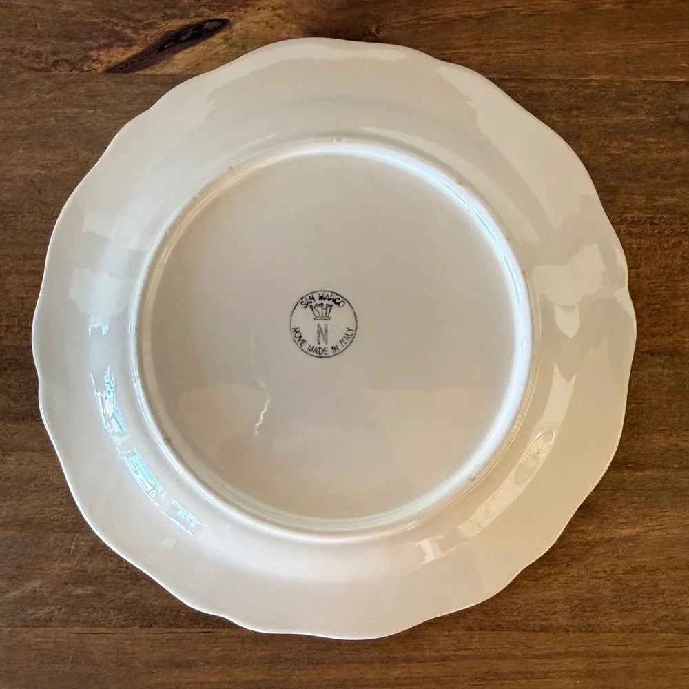 Vintage San Marco Nove Italy Botanical Floral Plate Scalloped Green Rim